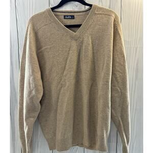 Dustin 100% Lambswool Sweater Knit V Neck Pullover  Size Large Tan